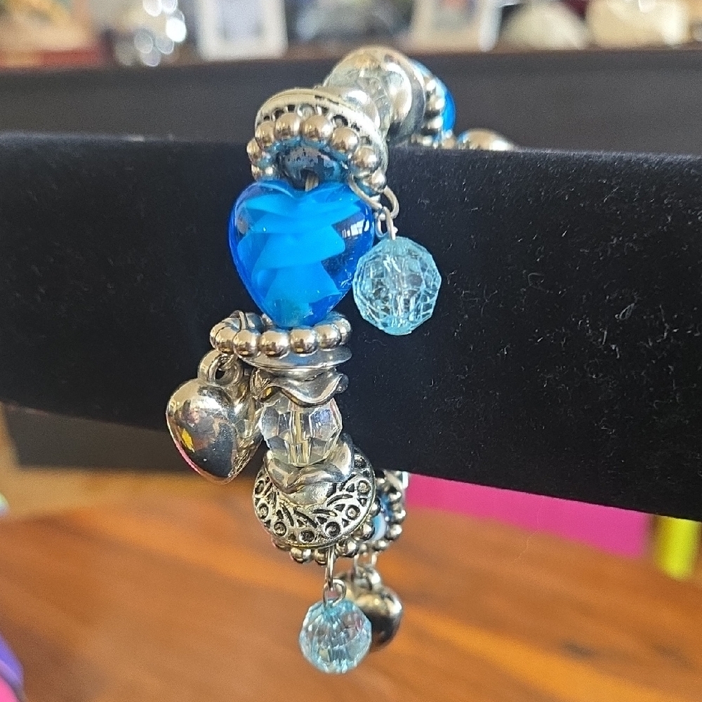 Silver and Blue Heart Charm Bracelet (🛍 6/$36)